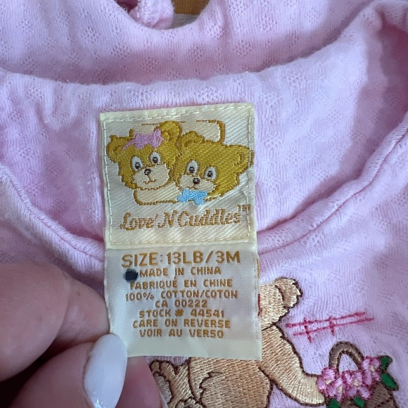 Vintage Love n' Cuddles Pink Baby Jumpsuit with Bear Embroidery 3M Girl - Picture 6 of 6